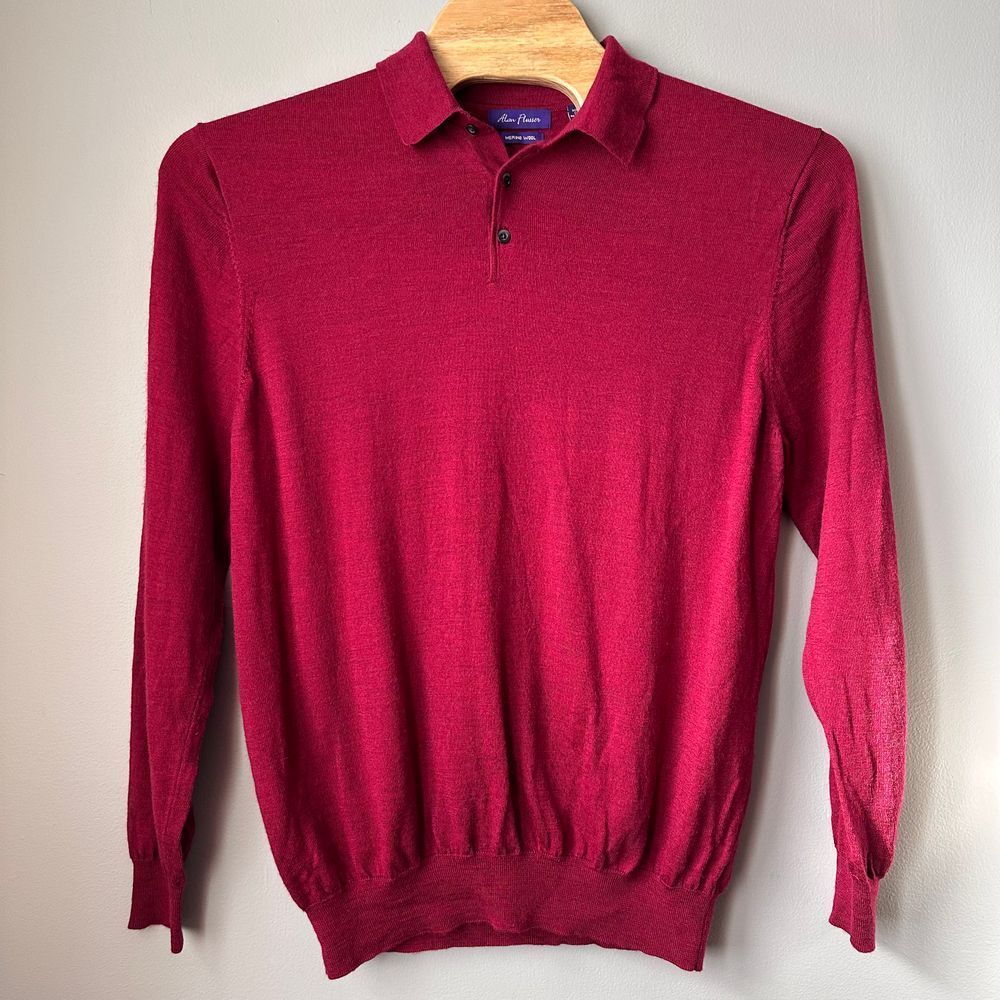 Alan Flusser Merino Sweater Men XXL Red Wool Collar FLAW‎